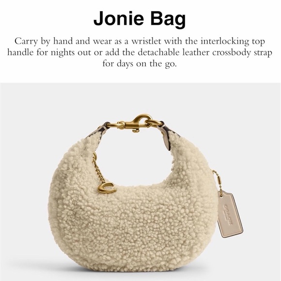 Coach Joni Bag in Shearling & Glovetanned Leather Brass/Beige NWT - Picture 14 of 16